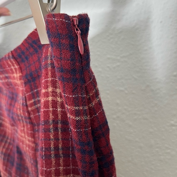 Anthropologie Maeve Burgundy Plaid Wool Midi Skirt - Picture 9 of 10